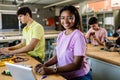 Young african american student girl smile at camera sitting at high school class Royalty Free Stock Photo