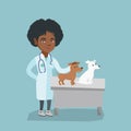 Young african-american veterinarian examining dogs