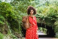 Young African American Woman with afro long curly hair traveling at Central Park, New York City Royalty Free Stock Photo