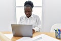 Young african american woman architect using laptop working at architecture studio Royalty Free Stock Photo