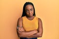 Young african american woman with arms crossed gesture skeptic and nervous, frowning upset because of problem Royalty Free Stock Photo