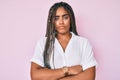 Young african american woman with braids wearing casual summer shirt skeptic and nervous, disapproving expression on face with Royalty Free Stock Photo