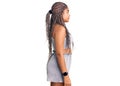 Young african american woman with braids wearing sportswear looking to side, relax profile pose with natural face with confident Royalty Free Stock Photo