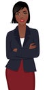 Young African American Woman Businessman in Suit on White Background