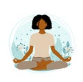 Young african american woman meditating sitting in lotus on the natural background.  Girl sitting on the nature background. Royalty Free Stock Photo
