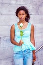 Young African American Woman missing you with white rose in New Royalty Free Stock Photo