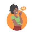 Young African American Woman Saying Hello and Showing Hand Greeting Gesture Vector Illustration Royalty Free Stock Photo