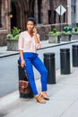 Young African American Woman with short hair, traveling in New York City Royalty Free Stock Photo