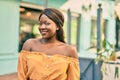 Young african american woman smiling happy standing at the city Royalty Free Stock Photo