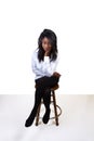 Young African American Woman Stockings Shirt Stool Royalty Free Stock Photo