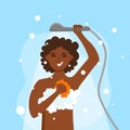 Young African American woman taking shower cartoon vector illustration Royalty Free Stock Photo