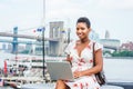 Young African American Woman traveling, working in New York City Royalty Free Stock Photo