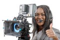 Young African American women with professional video camera Royalty Free Stock Photo