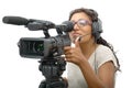 Young African American women with professional video camera Royalty Free Stock Photo