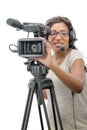 Young African American women with professional video camera Royalty Free Stock Photo