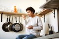 Young african americna woman eating cereal in kitchen at home Royalty Free Stock Photo