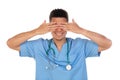 Young african doc with blue uniform Royalty Free Stock Photo