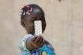 Young African Girl with Charity Medicine Drugs