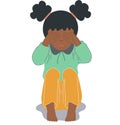 Young african girl sitting. Scared, depressed, sad girl looks lonely. Vector illustration of a helpless, frightened