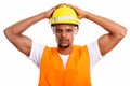 Young African man construction worker with both hands on safety Royalty Free Stock Photo