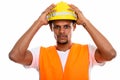 Young African man construction worker with both hands on safety Royalty Free Stock Photo