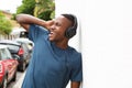 Young african man enjoying listening to music Royalty Free Stock Photo