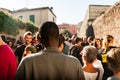 Young african refugee at migrants march in rome