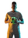 Young african soccer player man isolated white background silhouette shadow Royalty Free Stock Photo