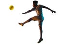 Young african soccer player man isolated white background silhouette shadow Royalty Free Stock Photo