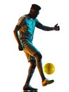 Young african soccer player man isolated white background silhouette shadow Royalty Free Stock Photo