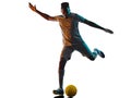 Young african soccer player man isolated white background silhouette shadow