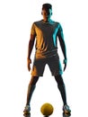 Young african soccer player man isolated white background silhouette shadow Royalty Free Stock Photo