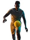 Young african soccer player man isolated white background silhouette shadow Royalty Free Stock Photo