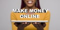 Young african woman Making money online easily with laptop Royalty Free Stock Photo