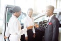 Young woman surprised by new car, gift for my beautiful wife Royalty Free Stock Photo