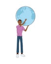 Young afro man avatar lifting world planet character