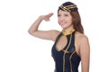 Young airhostess saluting Royalty Free Stock Photo