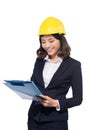 Young aisan beautiful architect working over white background Royalty Free Stock Photo