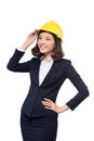 Young aisan beautiful architect working over white background Royalty Free Stock Photo