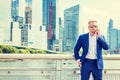 Young American Businessman with beard traveling in New York City Royalty Free Stock Photo