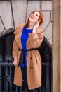 Young American Businesswoman talking on cell phone outside in Ne Royalty Free Stock Photo