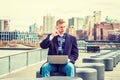 Young American College Student traveling, studying in New York Royalty Free Stock Photo