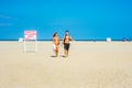 Young American Couple traveling, relaxing on the beach in New Jersey, USA Royalty Free Stock Photo