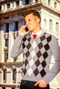 Young American Man Calling Outside in New York Royalty Free Stock Photo