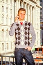 Young American Man Calling Outside in New York Royalty Free Stock Photo