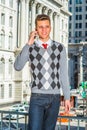 Young American Man Calling Outside in New York Royalty Free Stock Photo