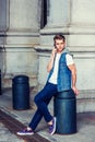 Young American Man relaxing outside in New York Royalty Free Stock Photo