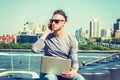 Young handsome American man traveling, working in New York City Royalty Free Stock Photo