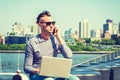 Young handsome American man traveling, working in New York City Royalty Free Stock Photo