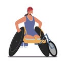 Young Amputee Woman with Body Injuries Take Part in Sports Competition. Paralympic Athlete Sitting on Racing Wheelchair